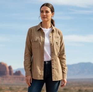 Calvin Klein Women's Brown Heritage Outdoor Fly Fishing Buttondown Size Large